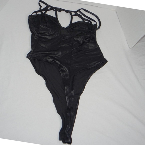 Black Cutout Strappy Thong Bodysuit Lingerie Size Small - Picture 4 of 8